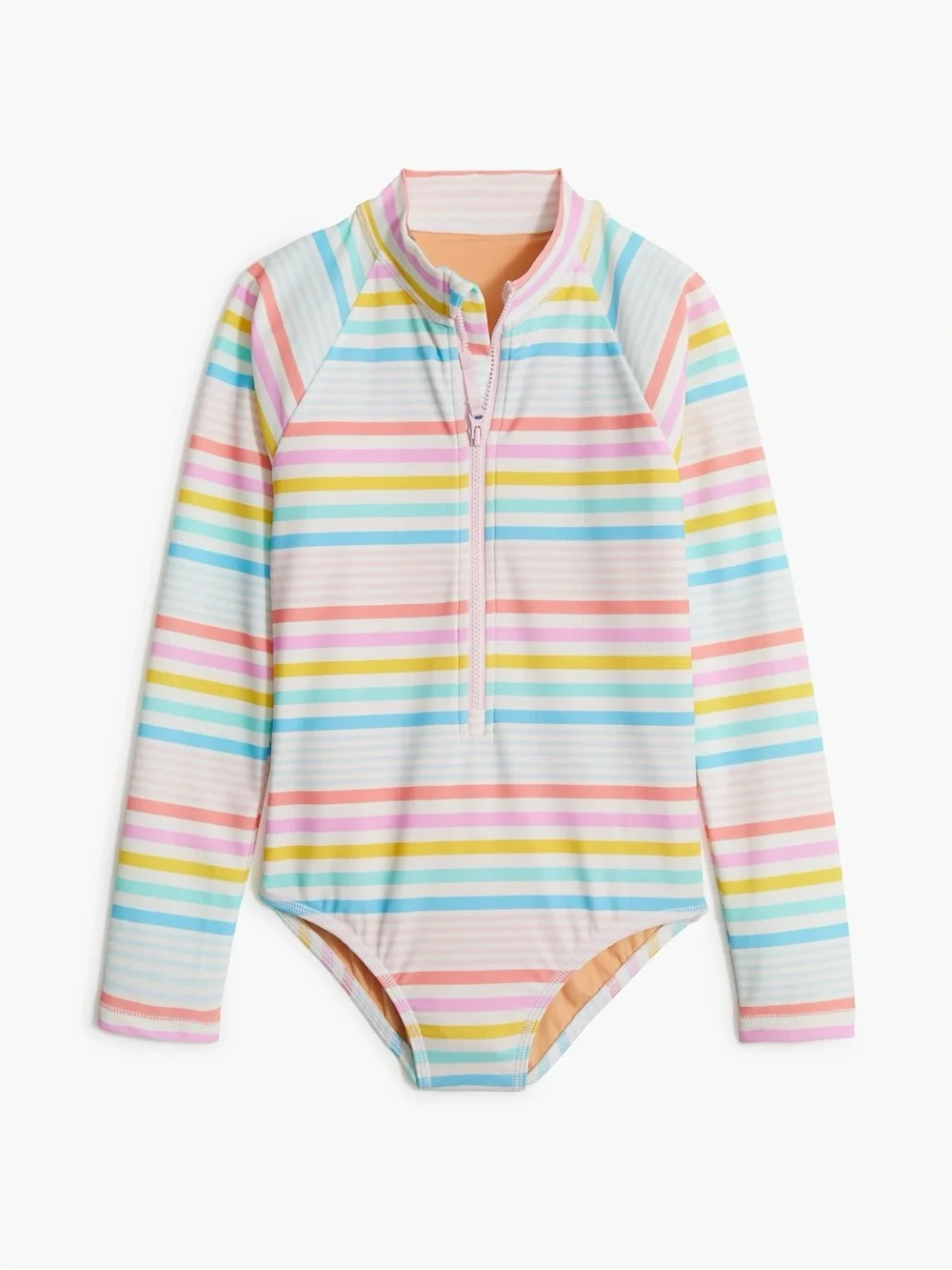 J. Crew Girls' striped rash guard swimsuit 10 Rainbow Summer Vacation Beach